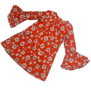 GB Girls Red/Orange With White Floral and Bell Sleeve Dress